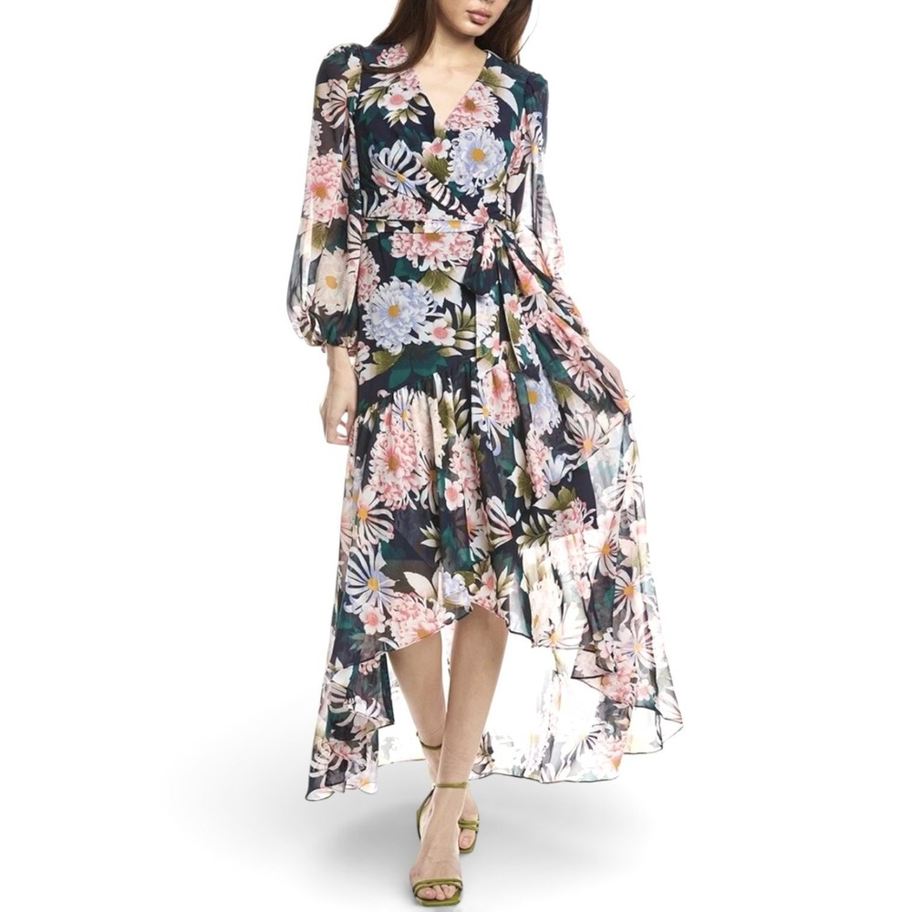Eliza J Floral High-Low Maxi Wrap Dress Size‎ 4